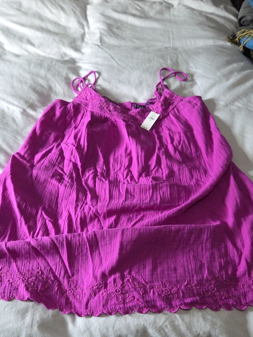 GAP Bright Pink Purple Embroidered  Mini Dress NWT